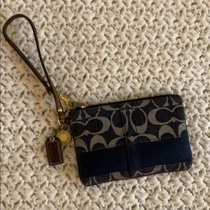 Coach dark blue signature wristlet